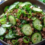 Spicy Korean Ground Beef with Cucumber Salad