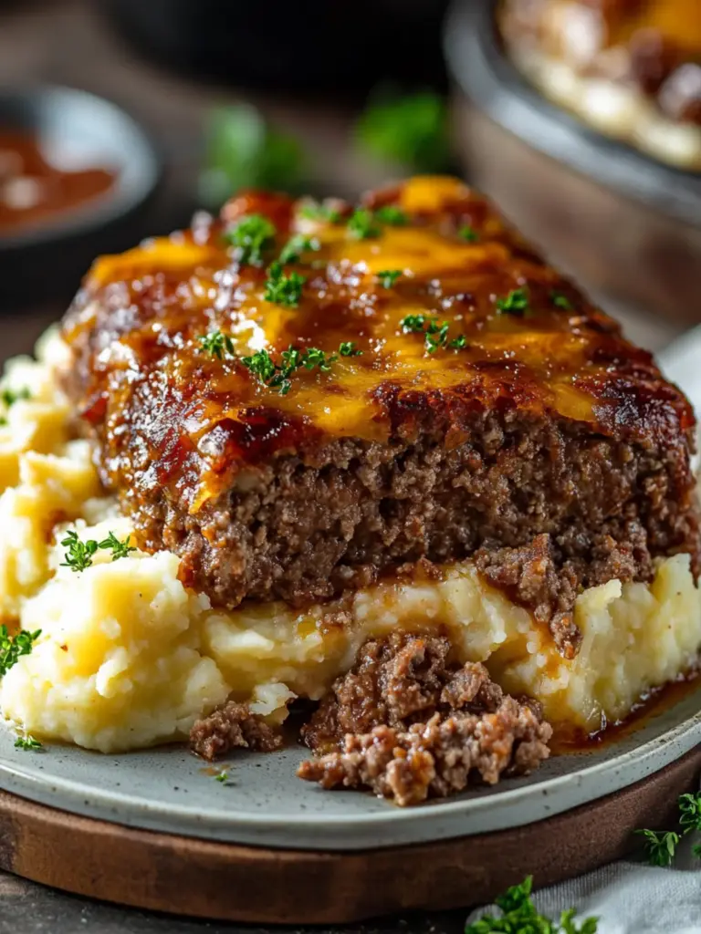 Meatloaf with Mashed Potatoes and Cheese