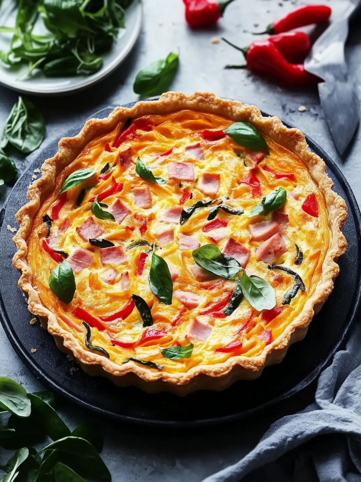 Red Capsicum and Ham Quiche with Sweet Potato Crust