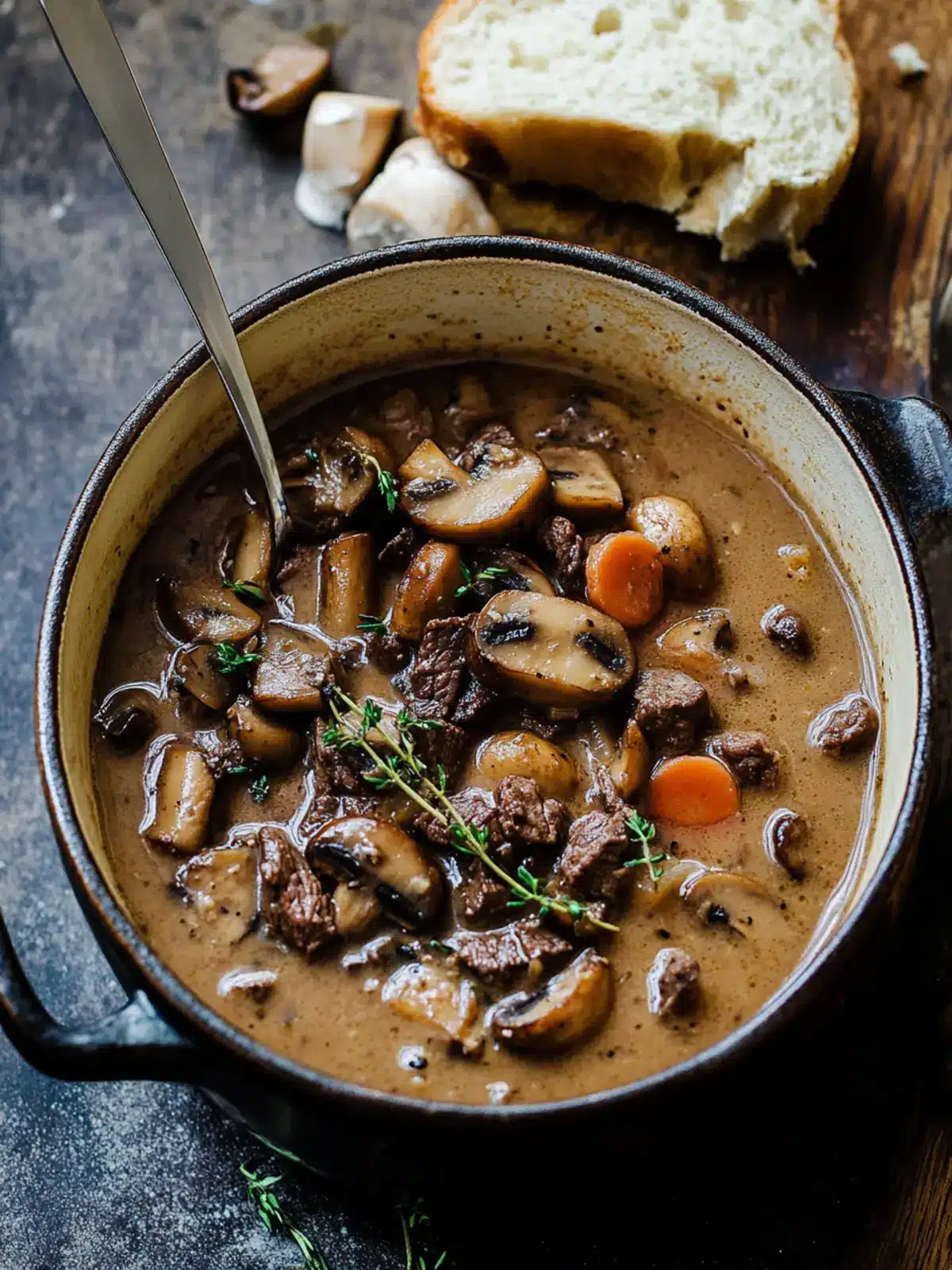 Steak and Ale Soup with Mushrooms