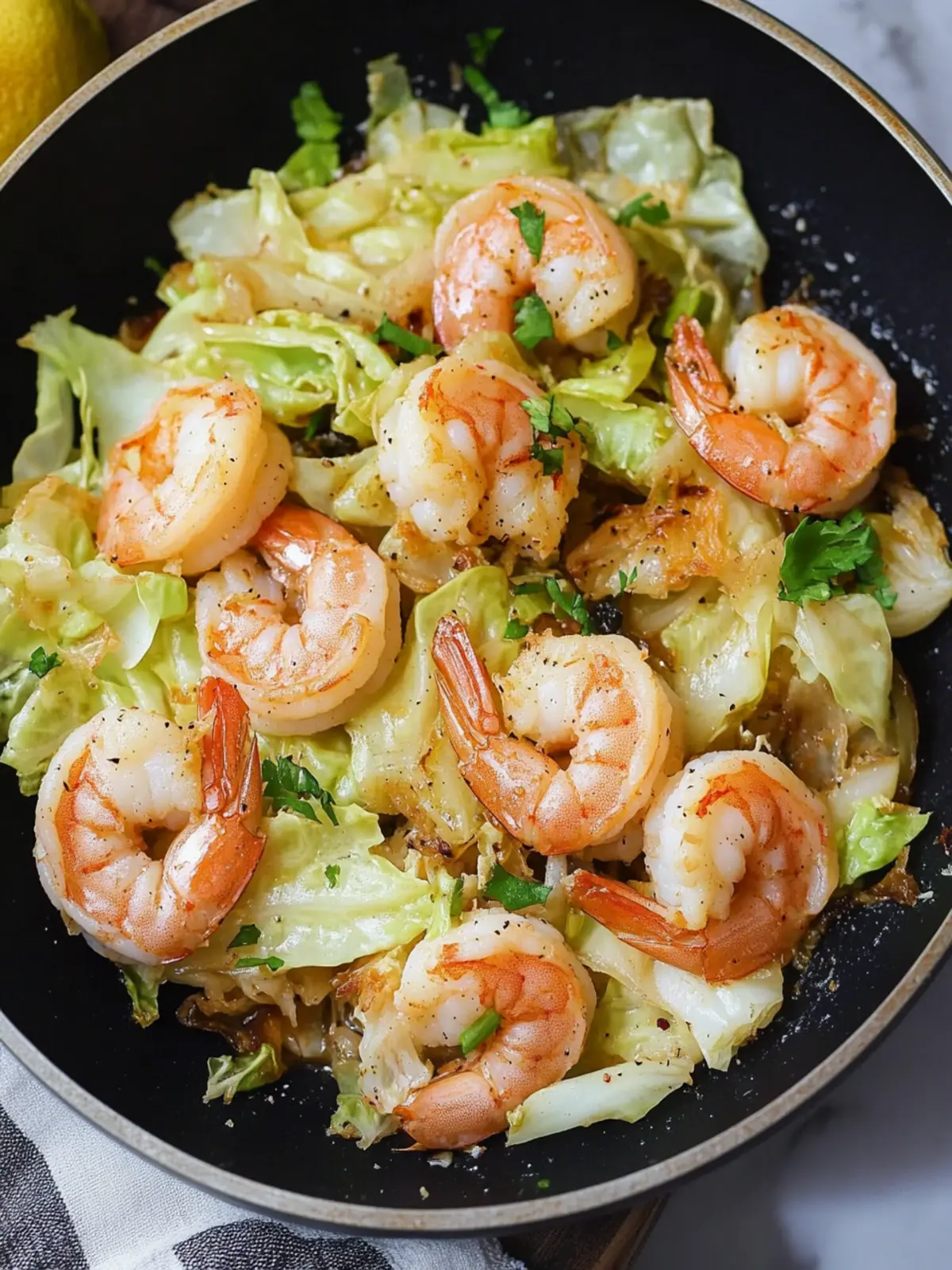 Keto Lemon Sautéed Napa Cabbage With Shrimp