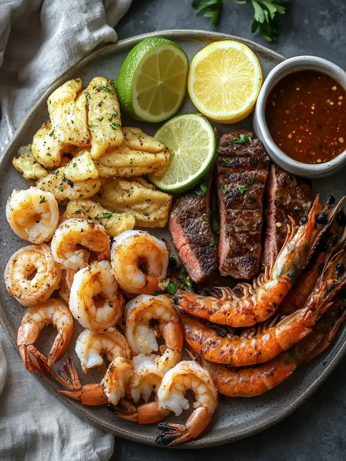 Steak Calamari Prawns