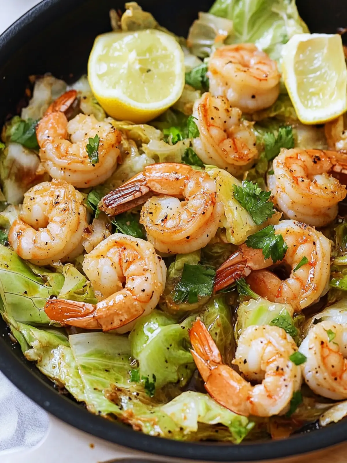 Keto Lemon Sautéed Napa Cabbage With Shrimp