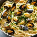 Creamy Garlic Mussels and Spaghetti