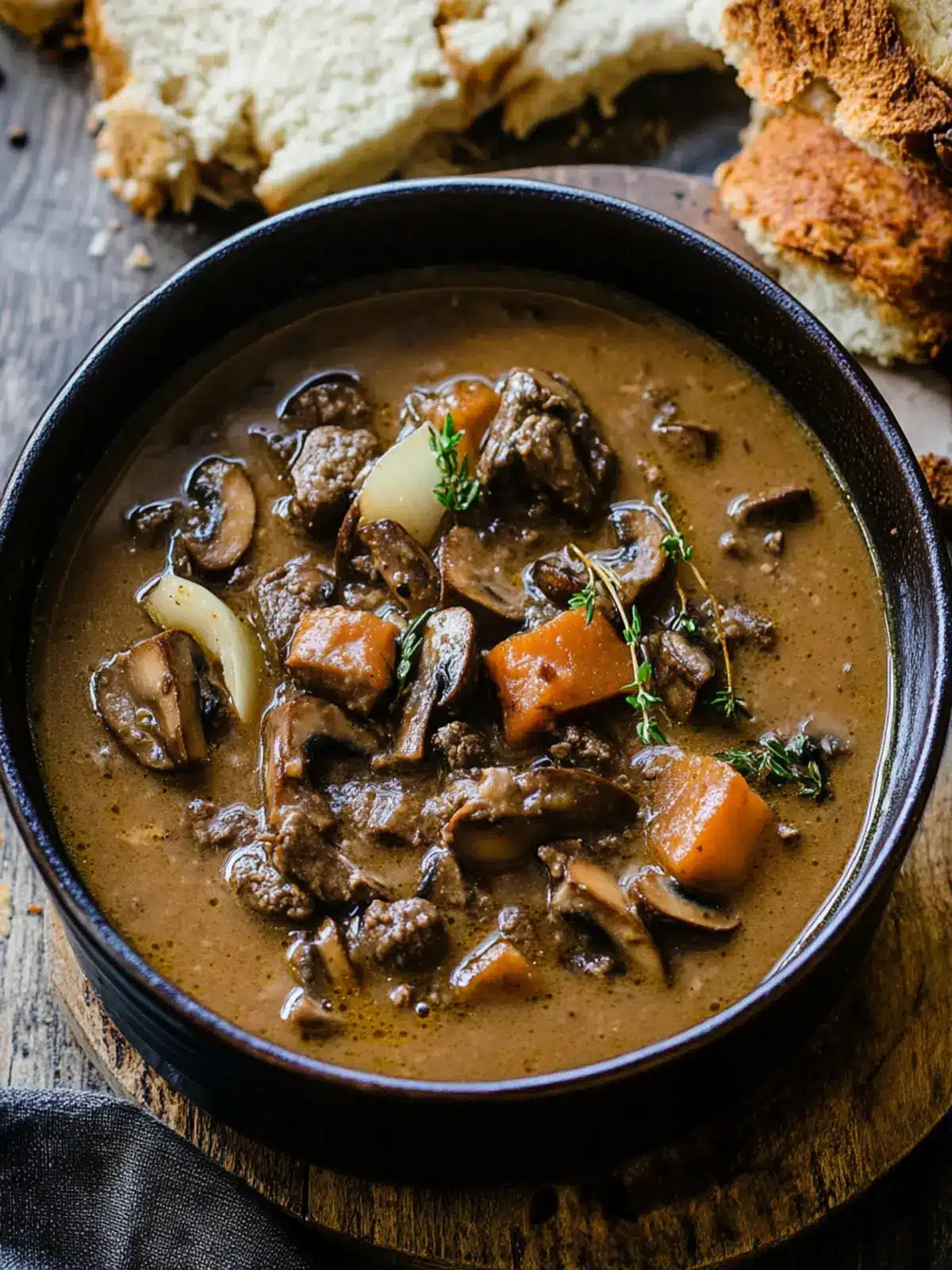 Steak and Ale Soup with Mushrooms
