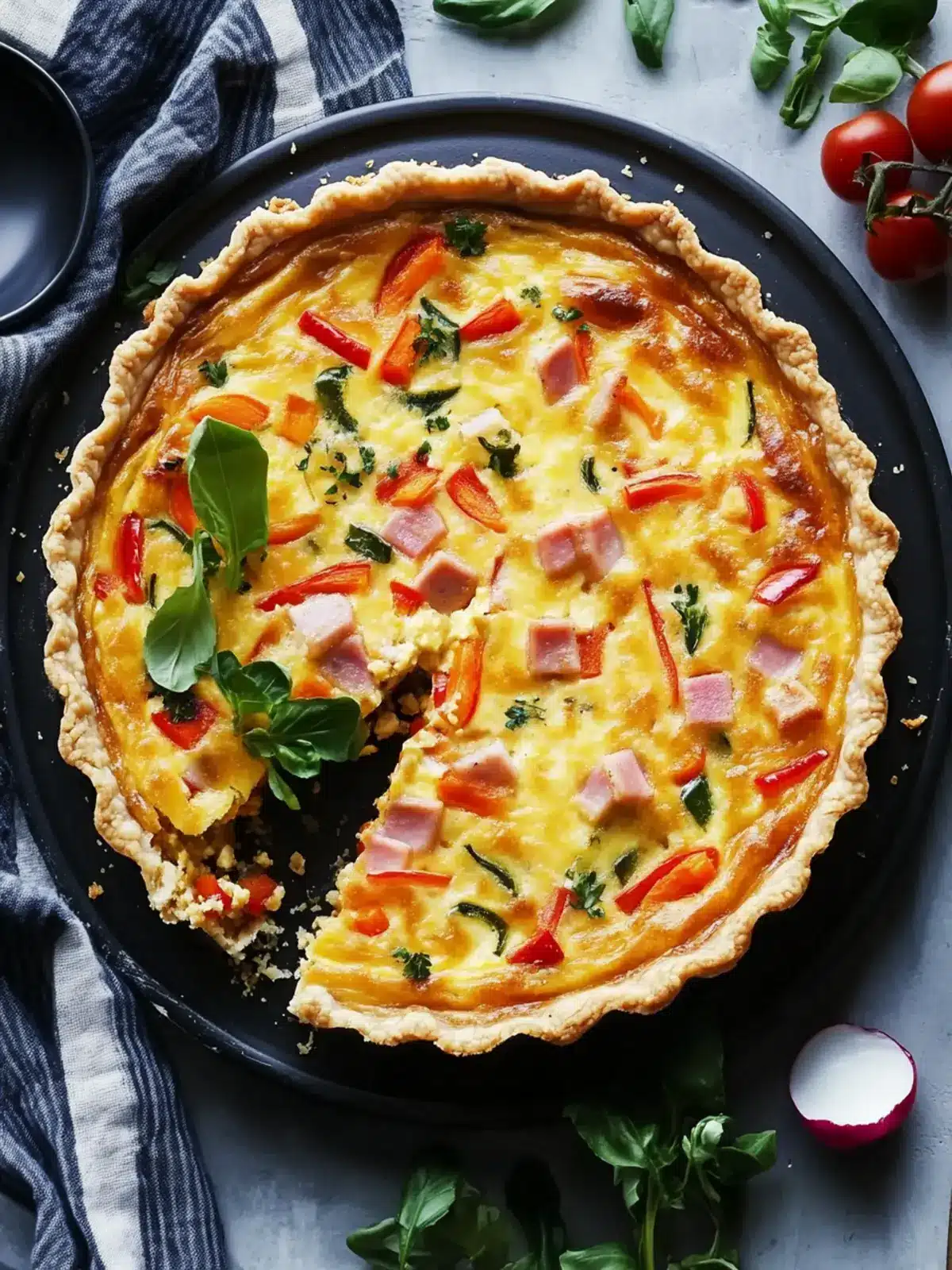 Red Capsicum and Ham Quiche with Sweet Potato Crust