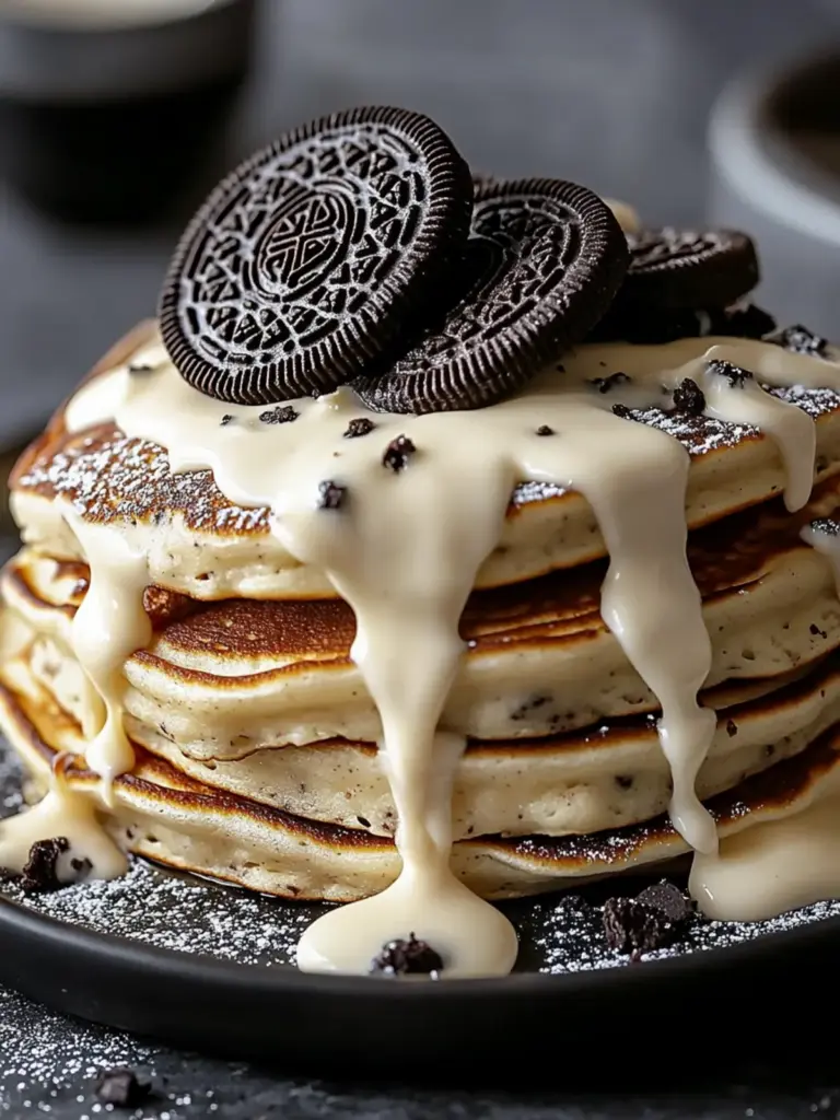 Oreo Pancakes with Cream Cheese Drizzle