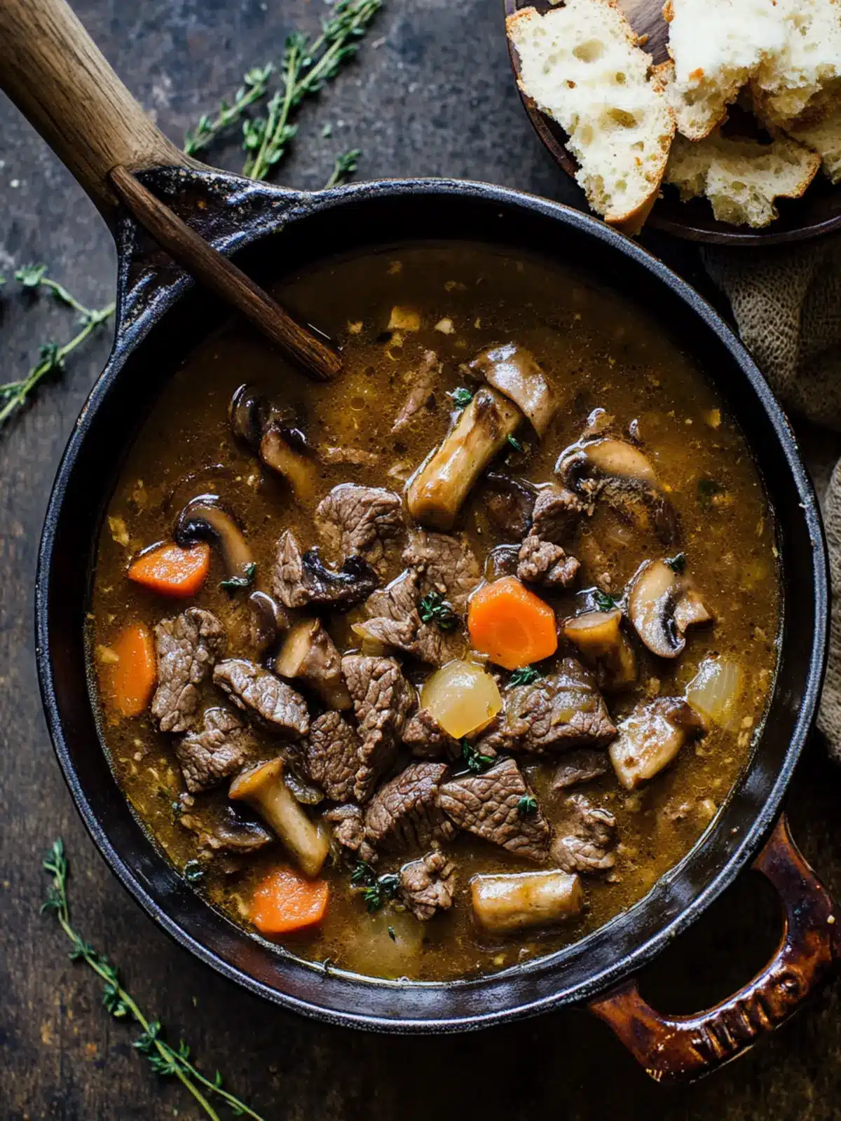 Steak and Ale Soup with Mushrooms