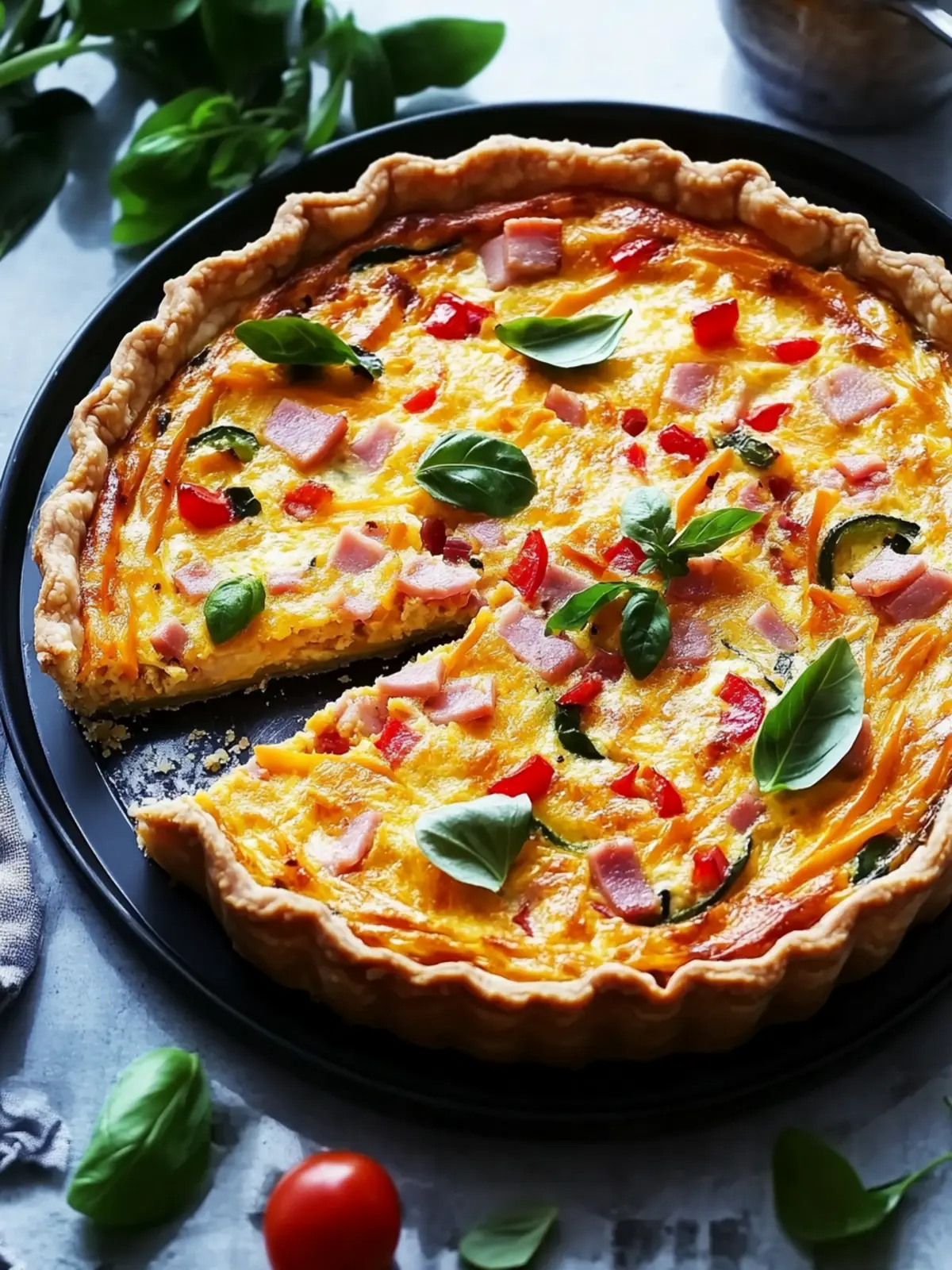 Red Capsicum and Ham Quiche with Sweet Potato Crust