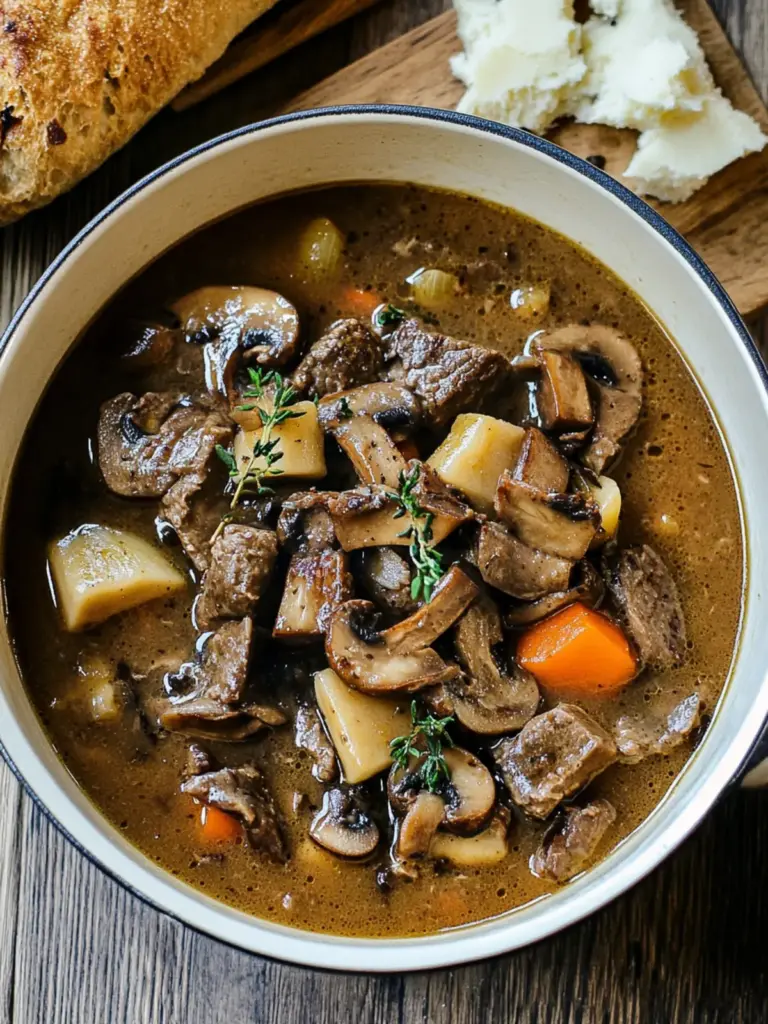 Steak and Ale Soup with Mushrooms