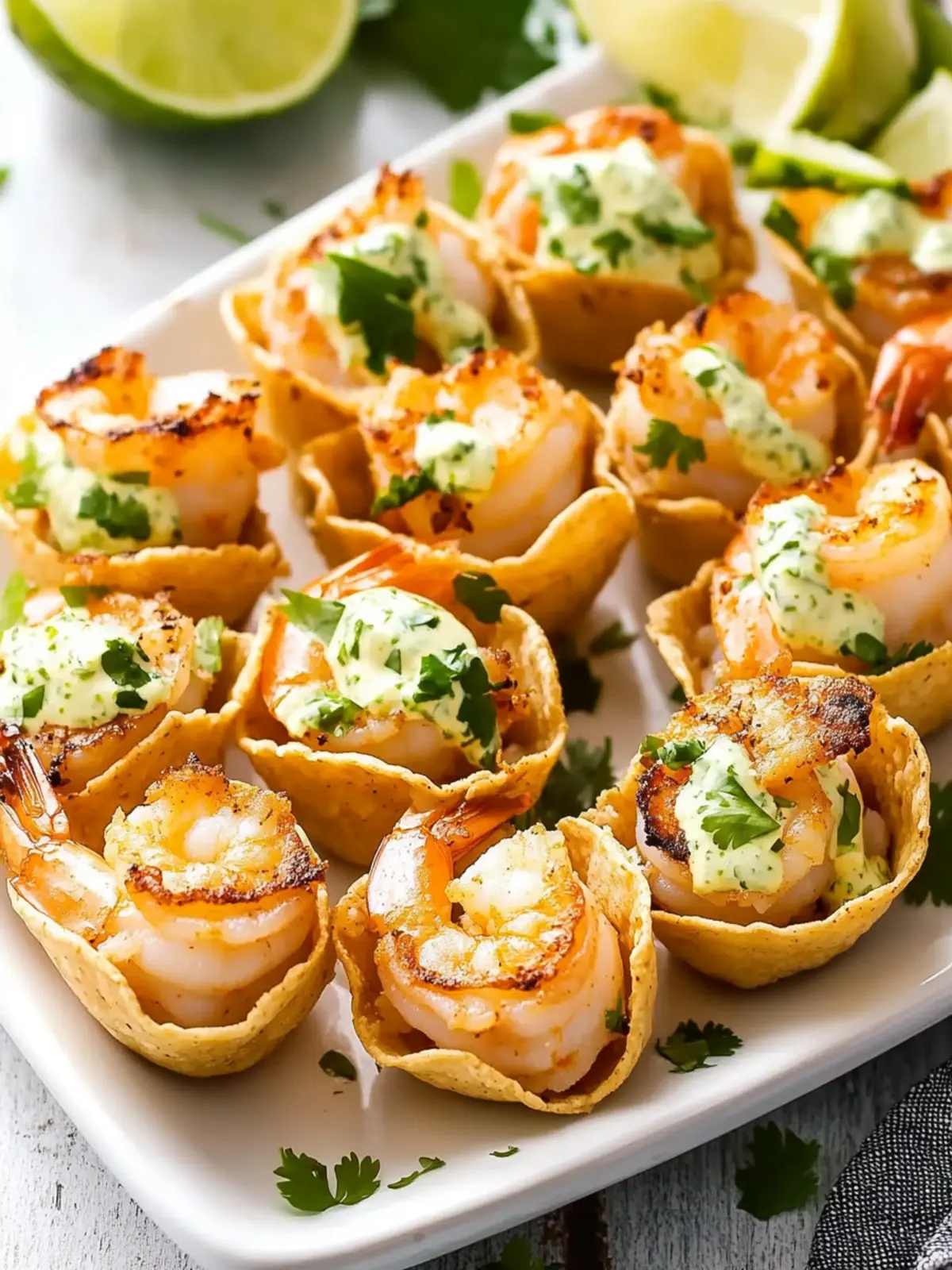 Shrimp Taco Bites with Cilantro Cream Sauce