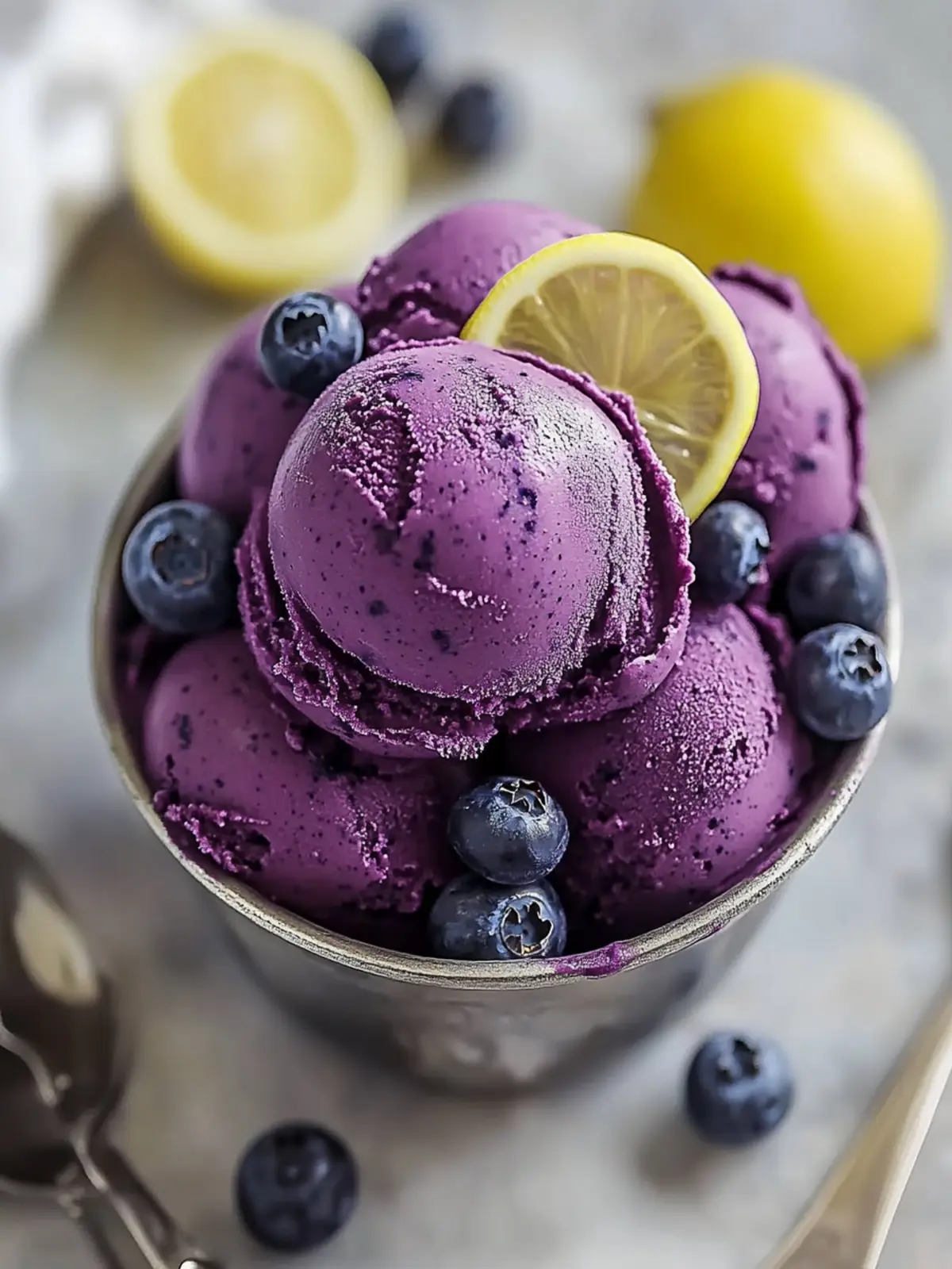 No Churn Blueberry Lemon Sorbet