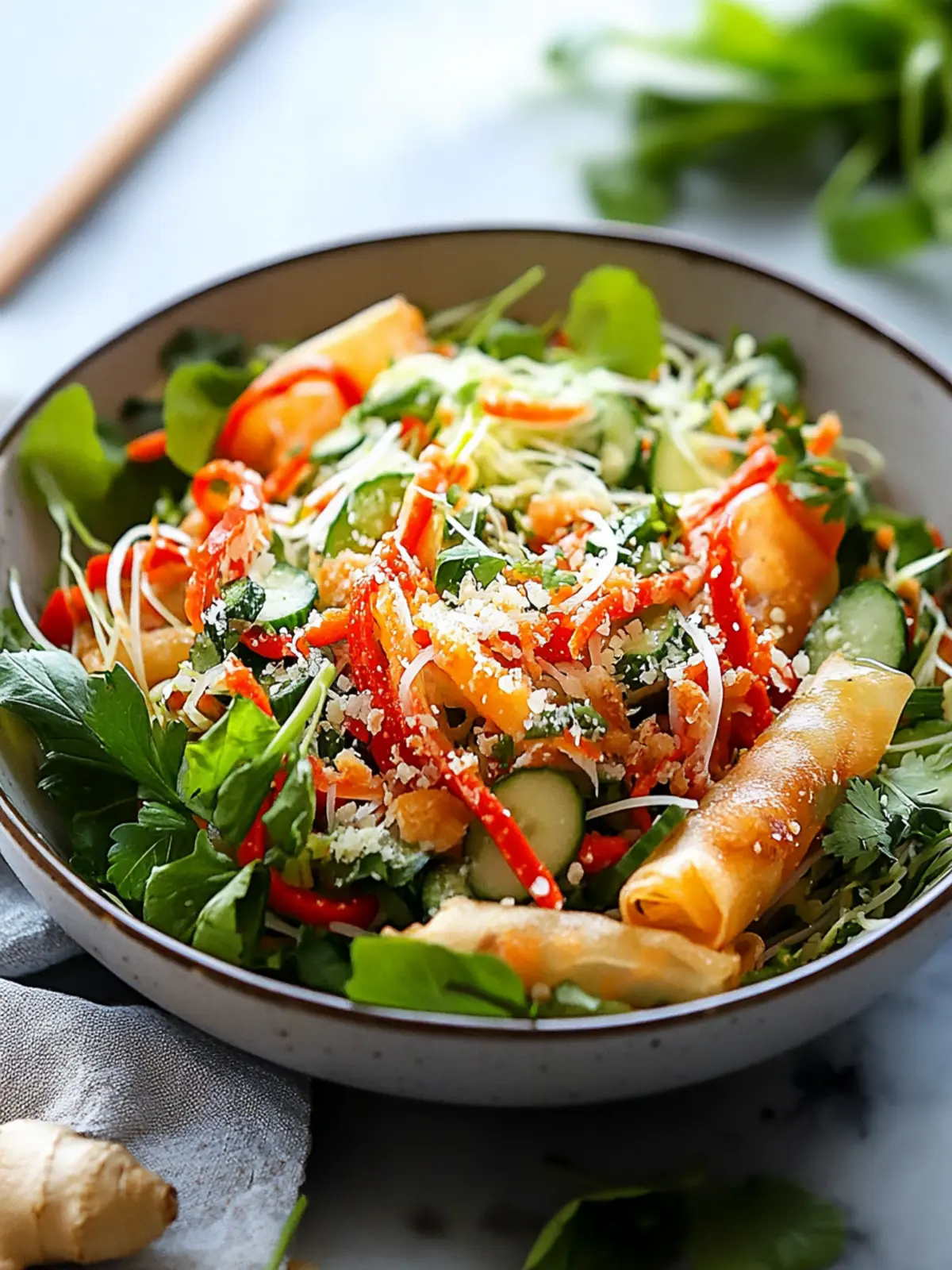 Spring Roll Salad with Spicy Ginger Dressing