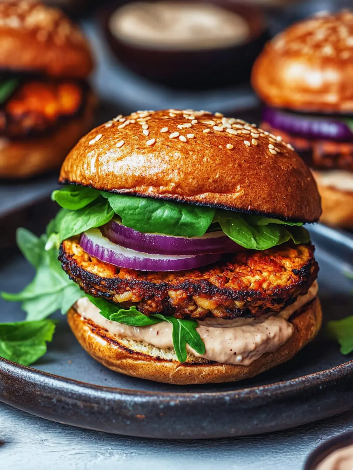 Savory Eggplant Burgers Topped with Sweet Caramelized Onions Eggplant Burgers