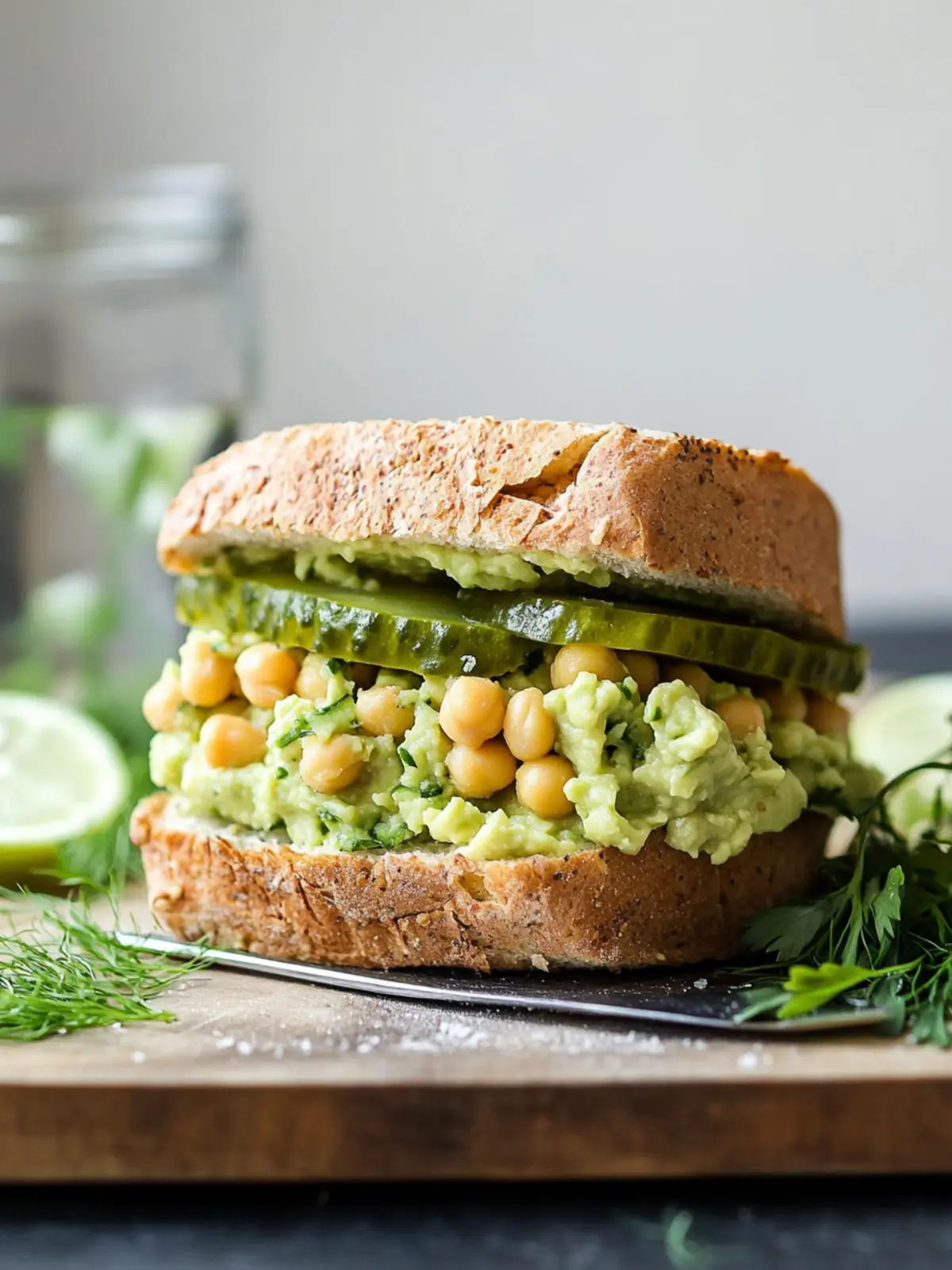 Smashed Chickpea Avocado Dill Pickle Sandwiches