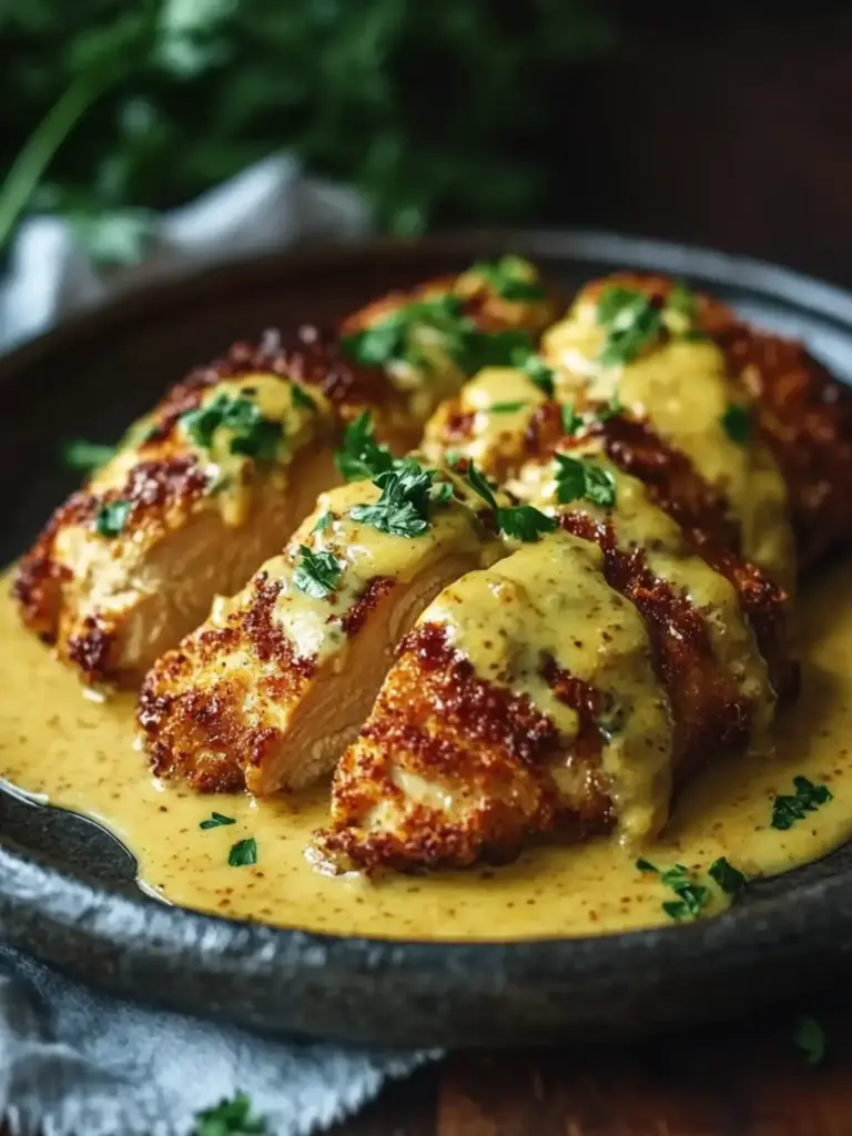 Pretzel Chicken with Mustard-Cheddar Sauce