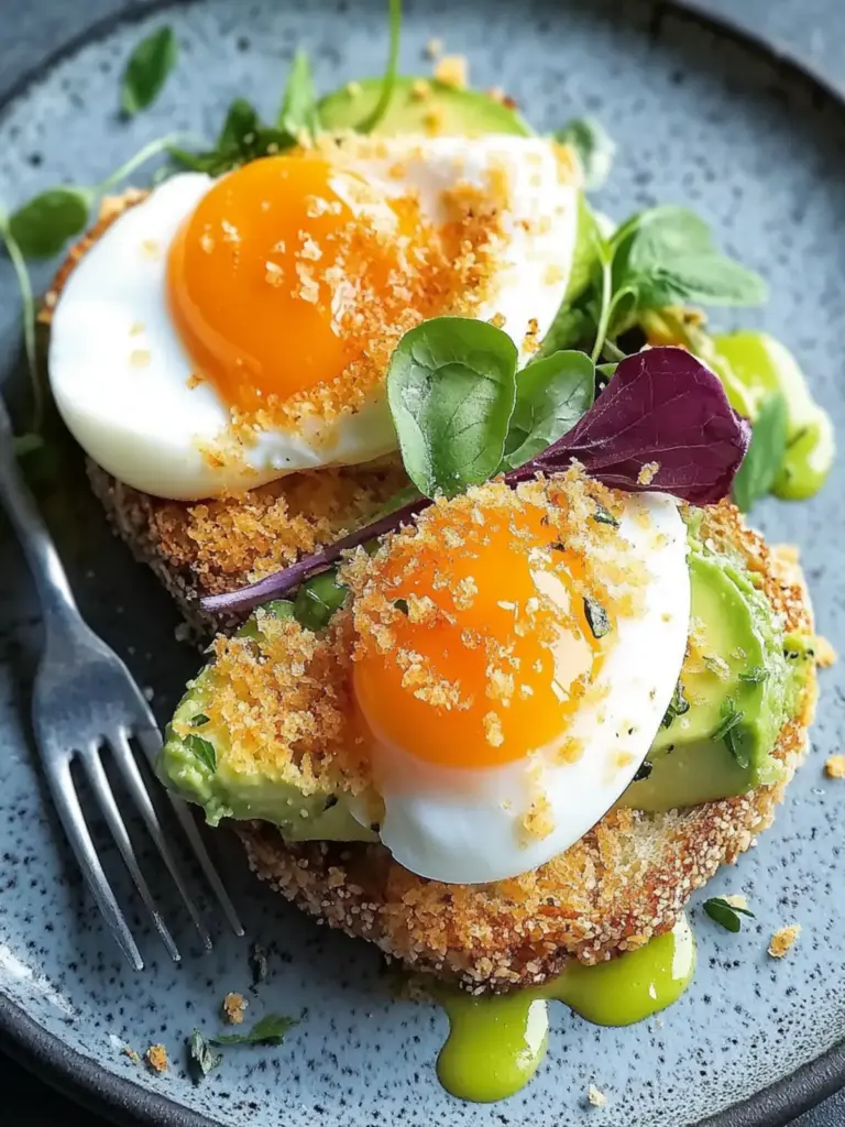 Crispy Panko Crumbed Poached Eggs on Avocado Toast