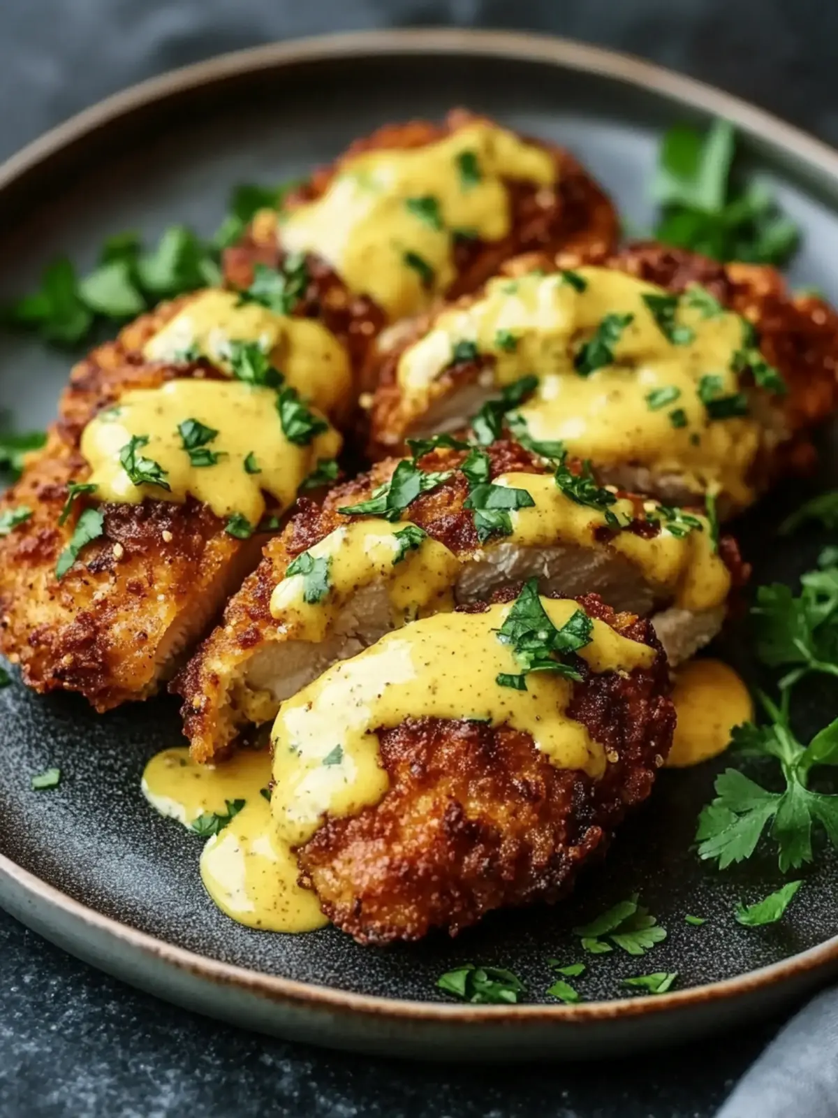 Pretzel Chicken with Mustard-Cheddar Sauce