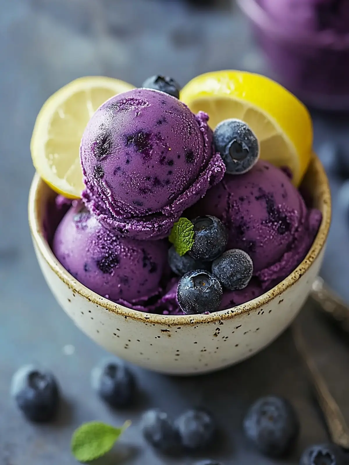 No Churn Blueberry Lemon Sorbet