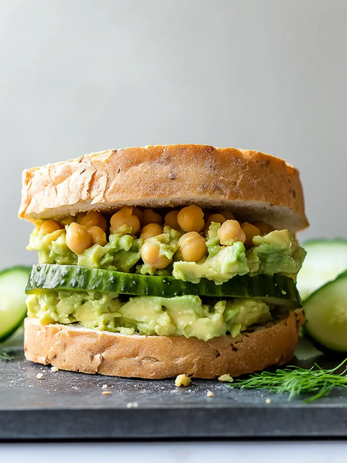 Smashed Chickpea Avocado Dill Pickle Sandwiches