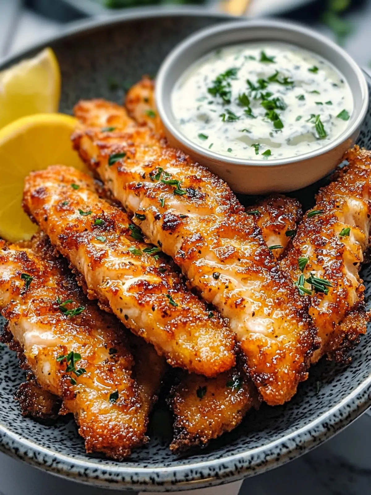 Crispy Salmon Strips with Herb Tartar Dip