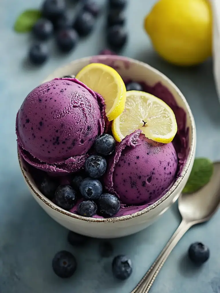 No Churn Blueberry Lemon Sorbet