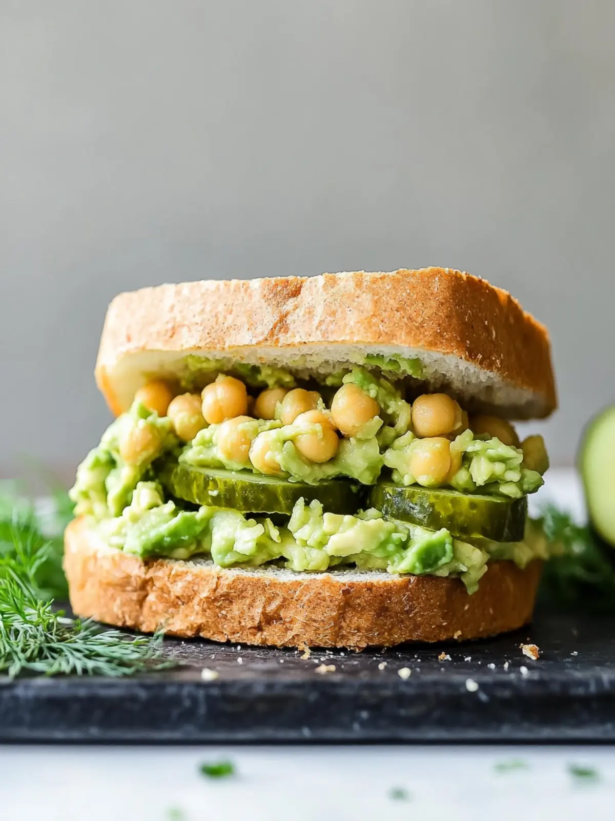 Smashed Chickpea Avocado Dill Pickle Sandwiches