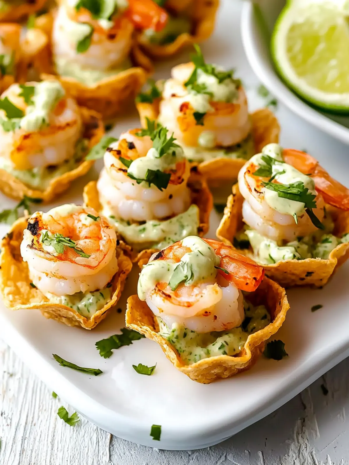 Shrimp Taco Bites with Cilantro Cream Sauce
