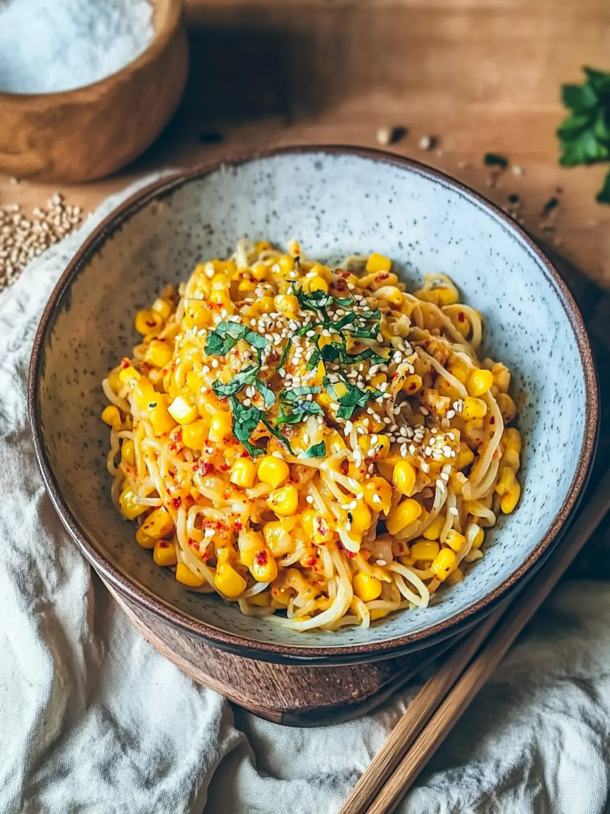 Spicy Noodles With Korean Corn Cheese