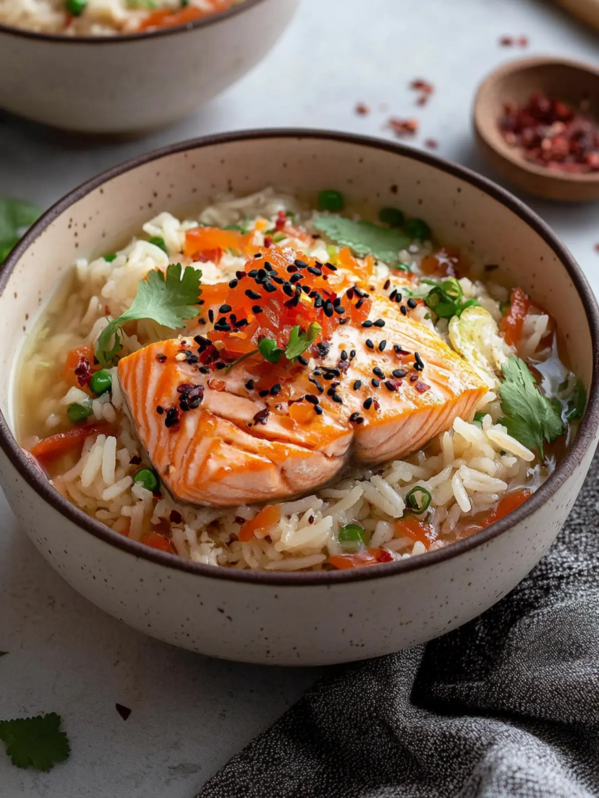 Savor Brothy Rice with Salmon for a Quick Dinner Delight Brothy Rice with Salmon