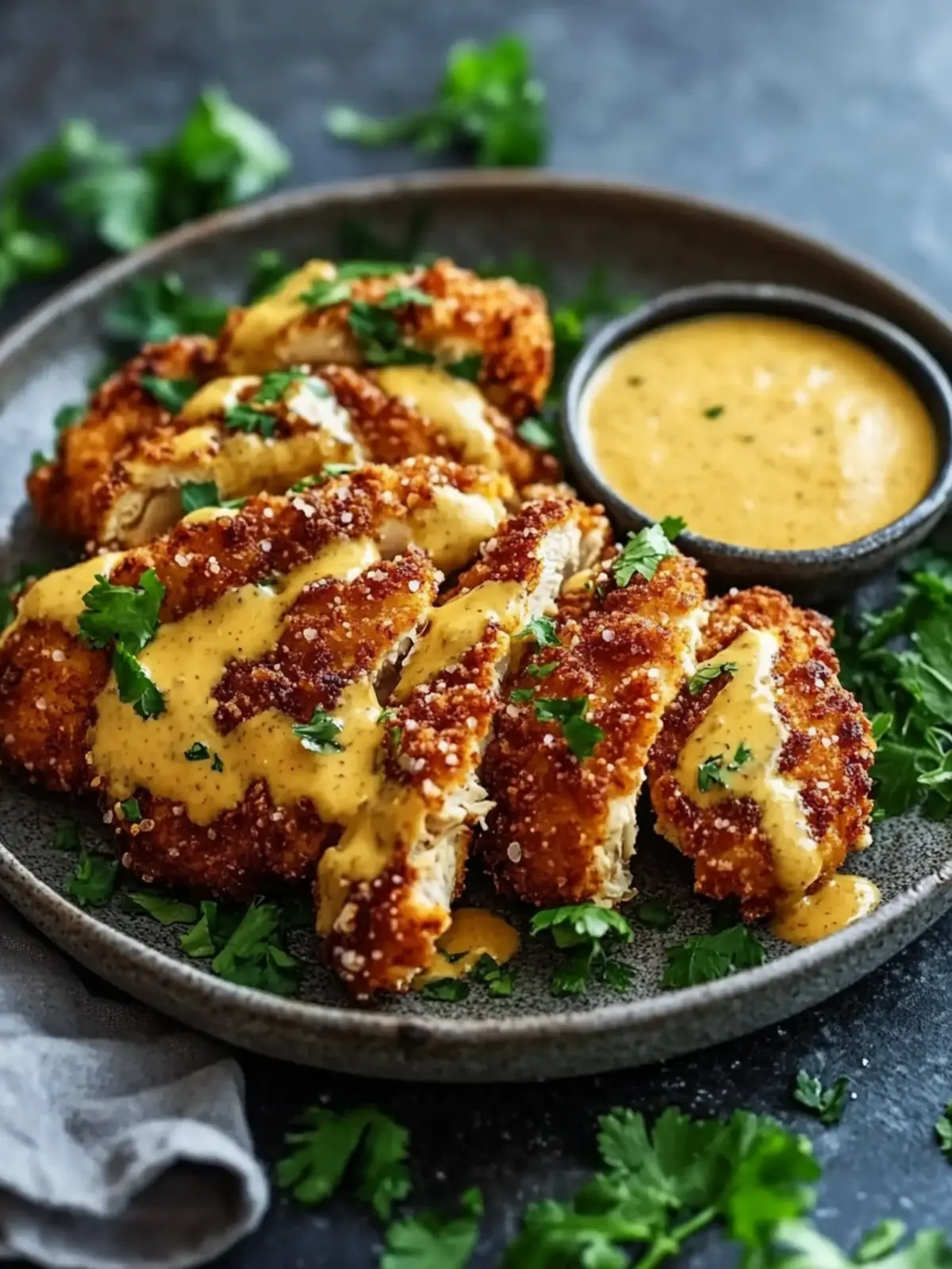 Pretzel Chicken with Mustard-Cheddar Sauce