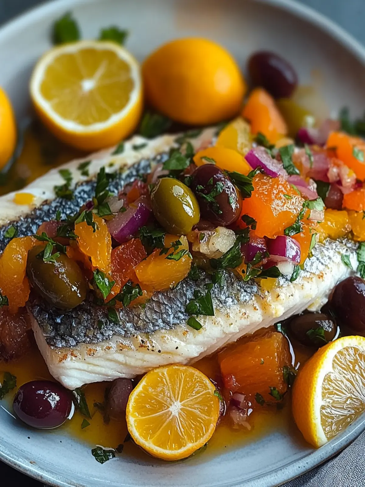 Branzino Citrus Olive Salsa