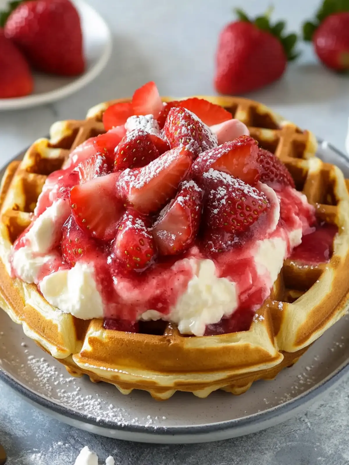 Strawberry Cheesecake Stuffed Waffles