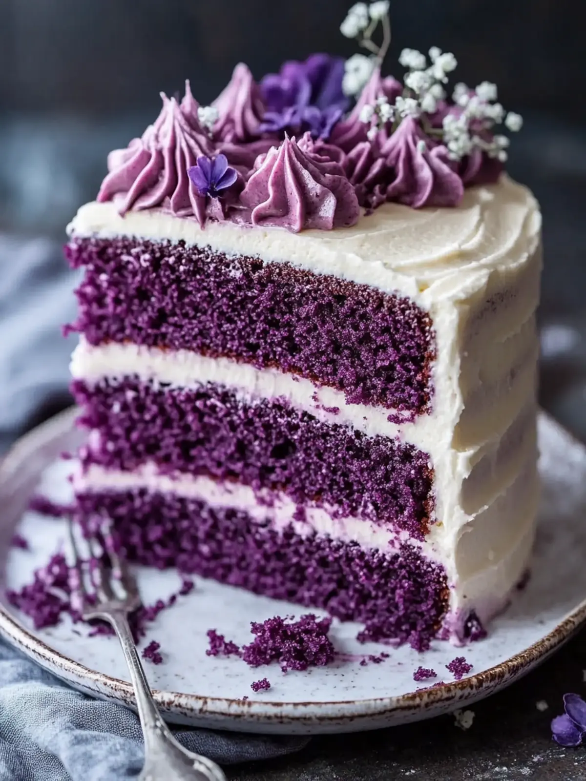 Royal Purple Velvet Cake with Creamy Vanilla Frosting