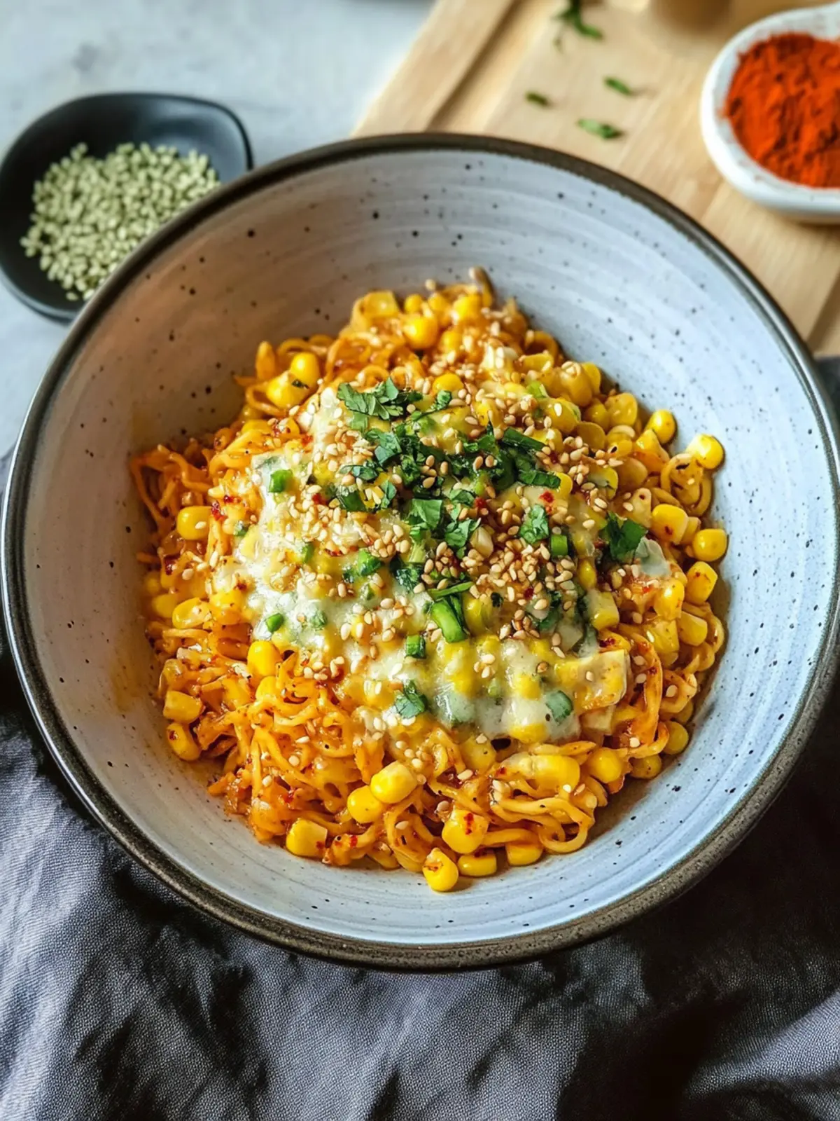 Spicy Noodles With Korean Corn Cheese