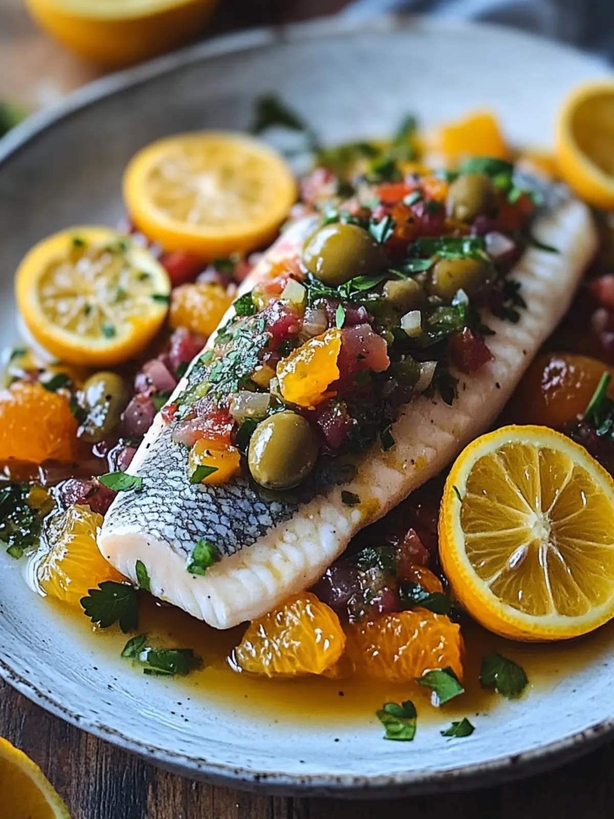 Branzino Citrus Olive Salsa
