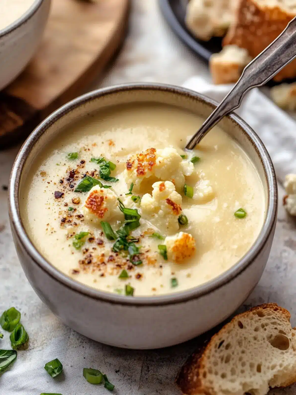 Roasted Garlic Cheddar Cauliflower Soup