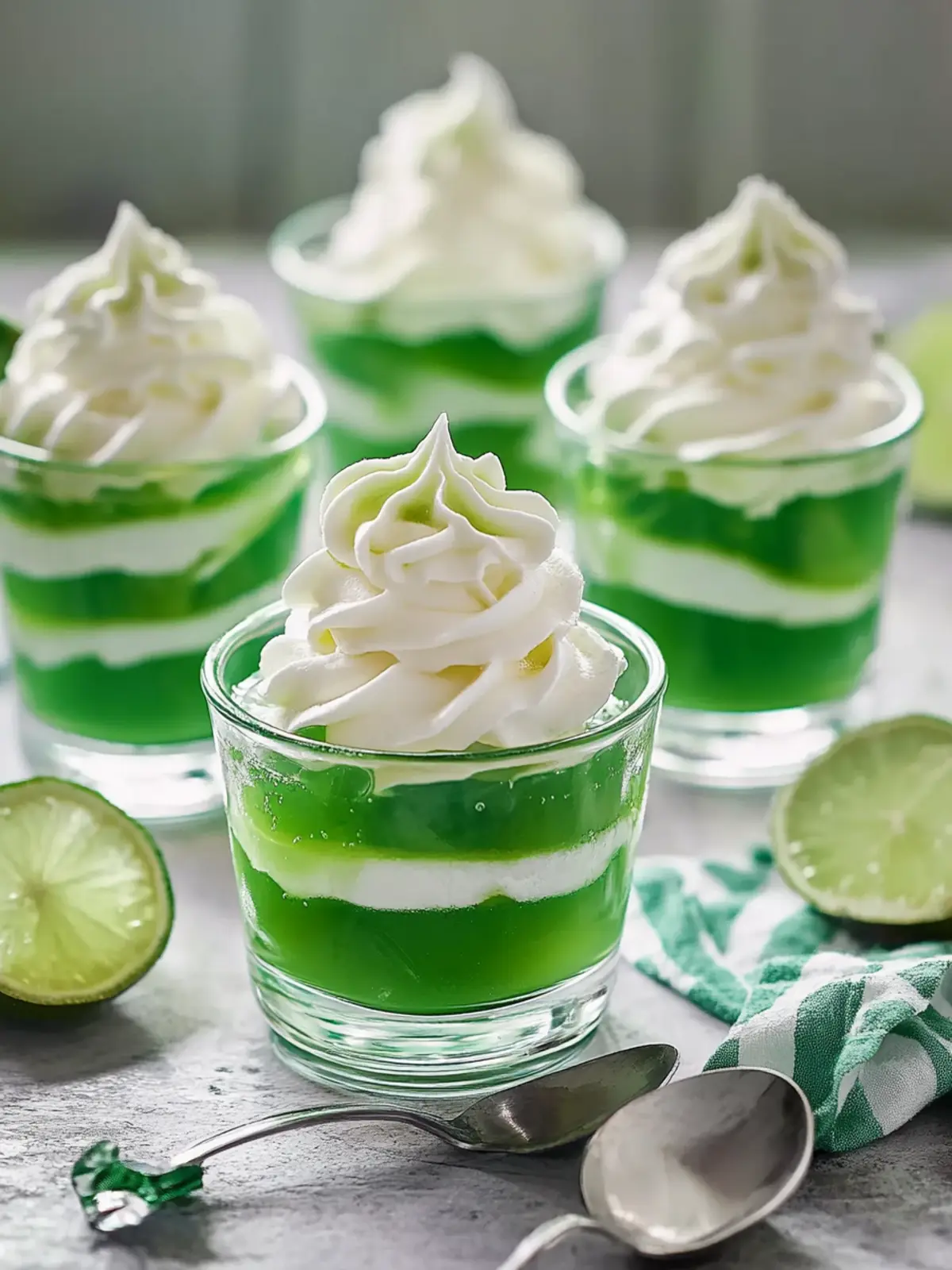 Green Jello Parfaits with Whipped Cream