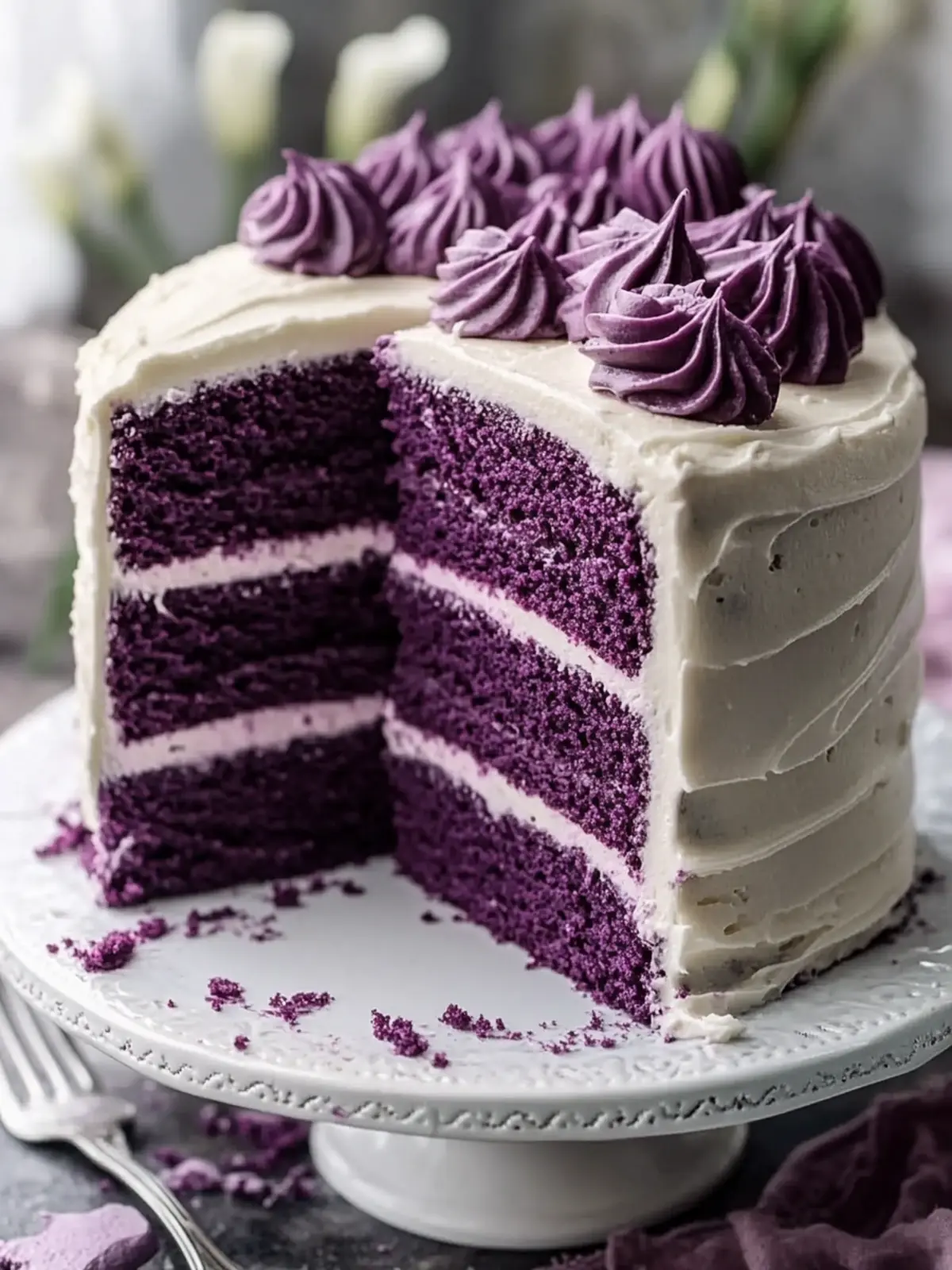 Royal Purple Velvet Cake with Creamy Vanilla Frosting
