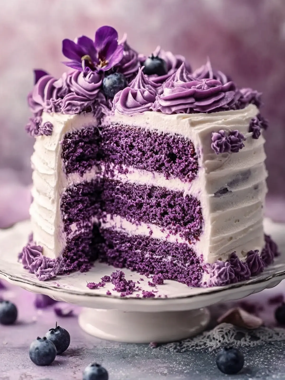 Royal Purple Velvet Cake with Creamy Vanilla Frosting
