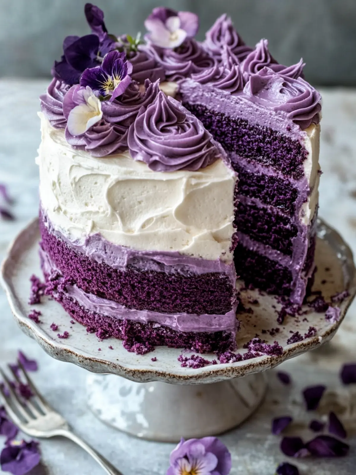 Royal Purple Velvet Cake with Creamy Vanilla Frosting