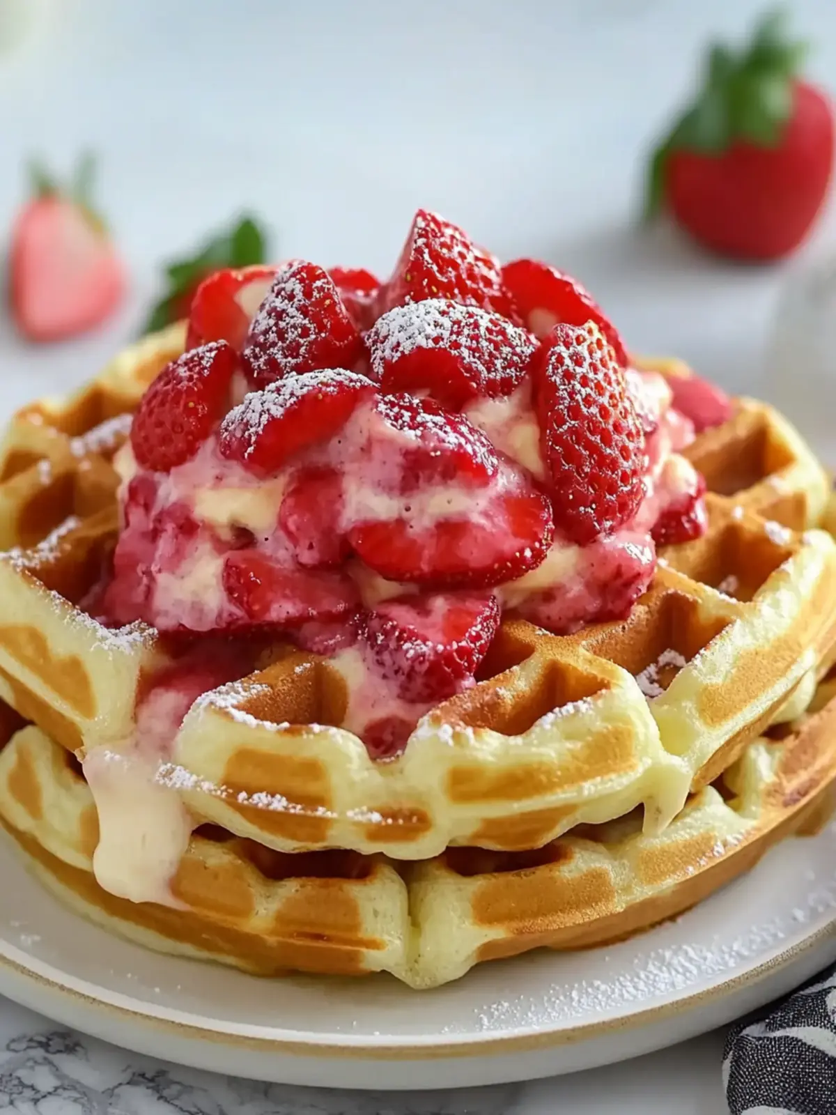 Strawberry Cheesecake Stuffed Waffles