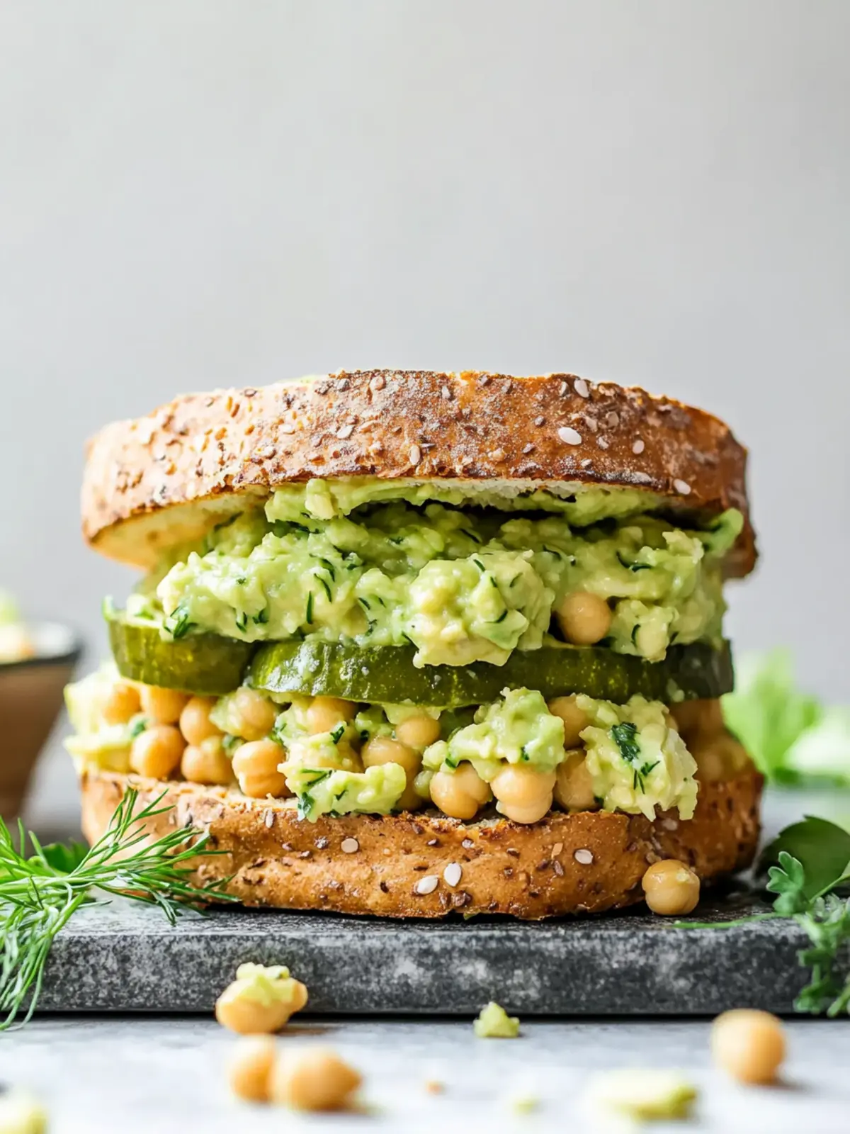 Smashed Chickpea Avocado Dill Pickle Sandwiches