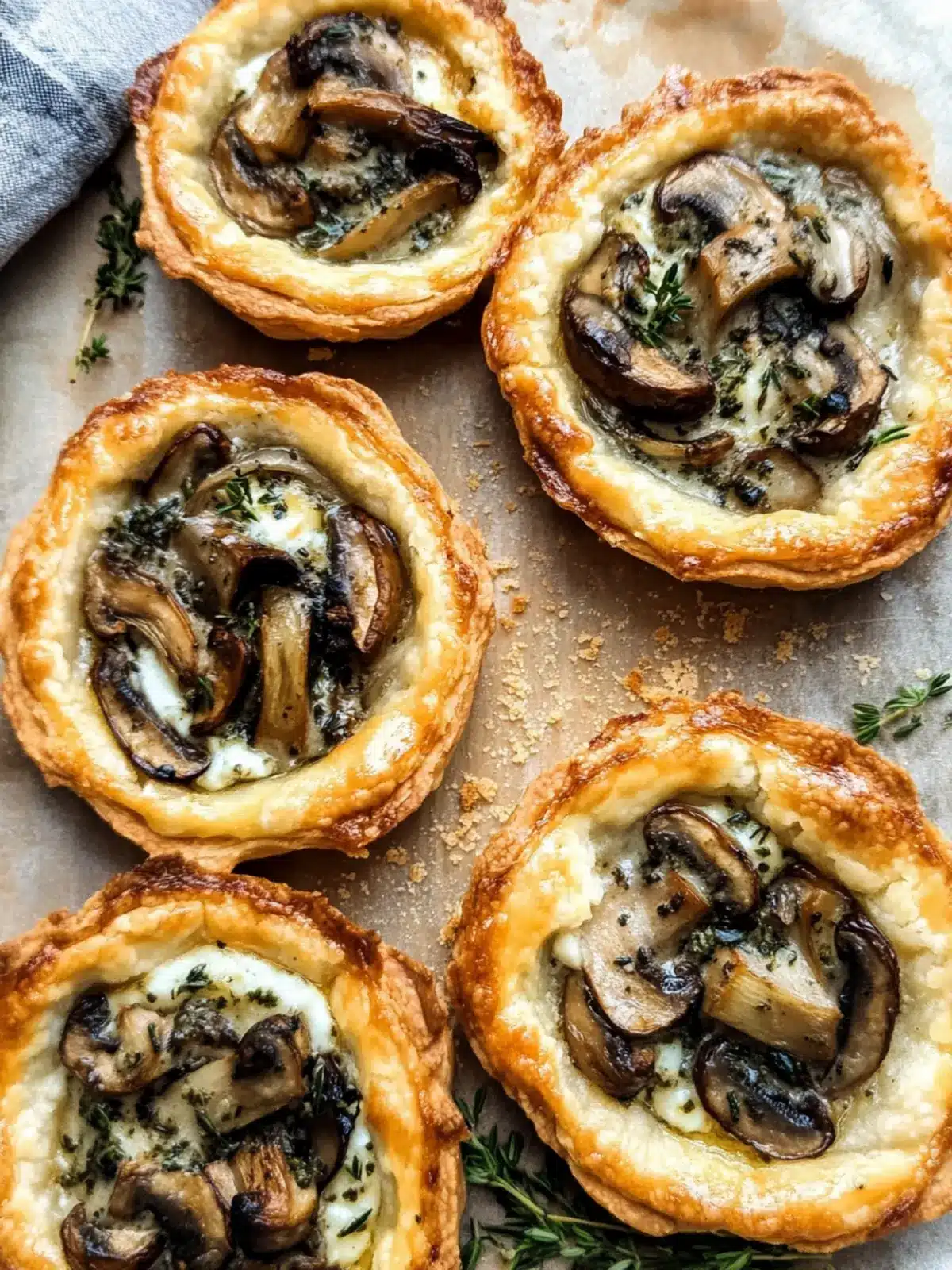 Mushroom Shallot and Herbed Goat Cheese Tarts