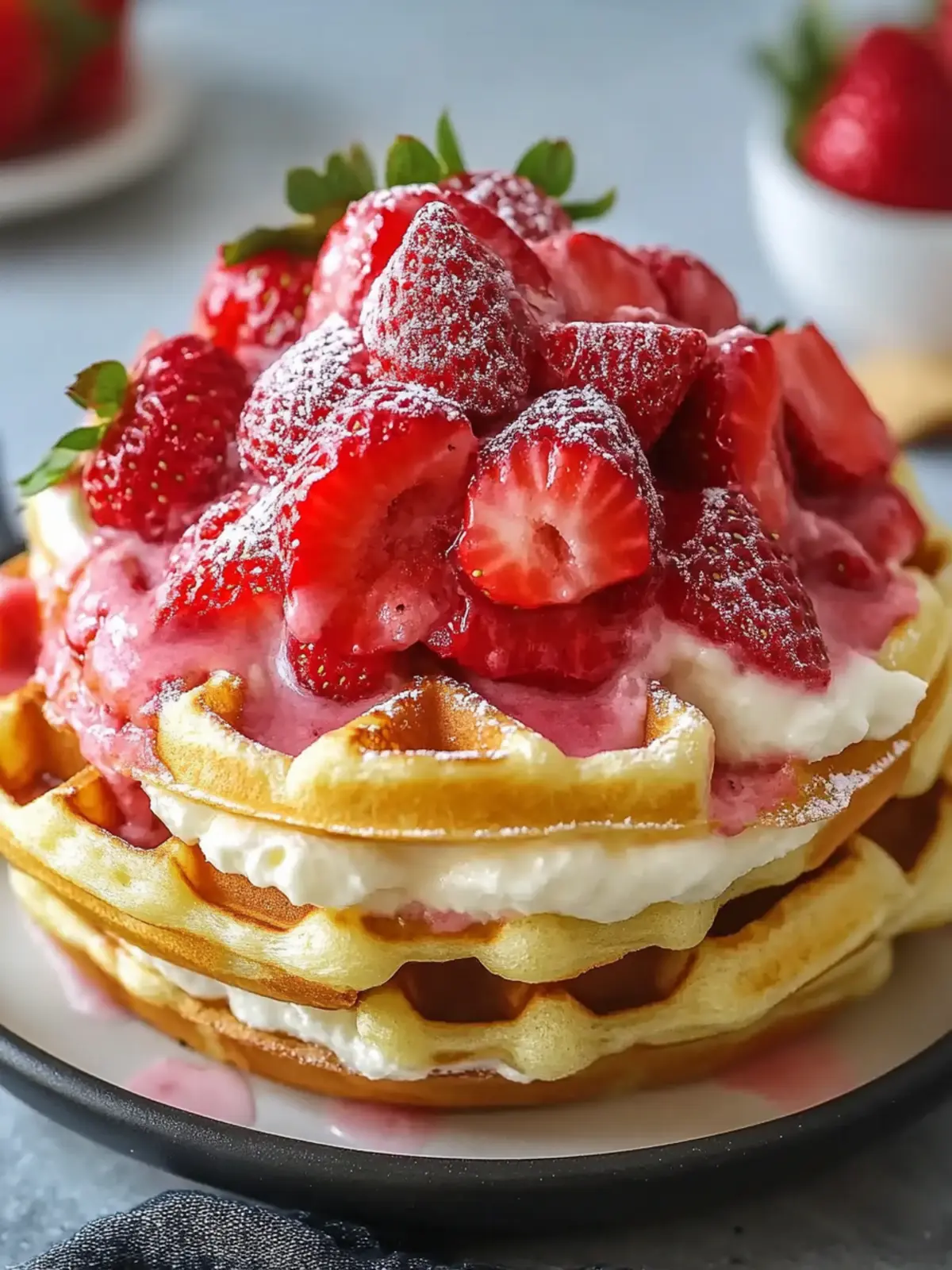 Strawberry Cheesecake Stuffed Waffles