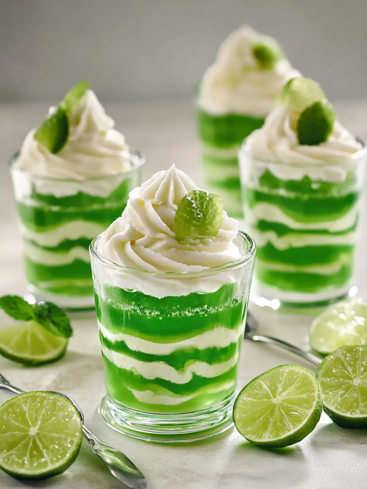 Green Jello Parfaits with Whipped Cream