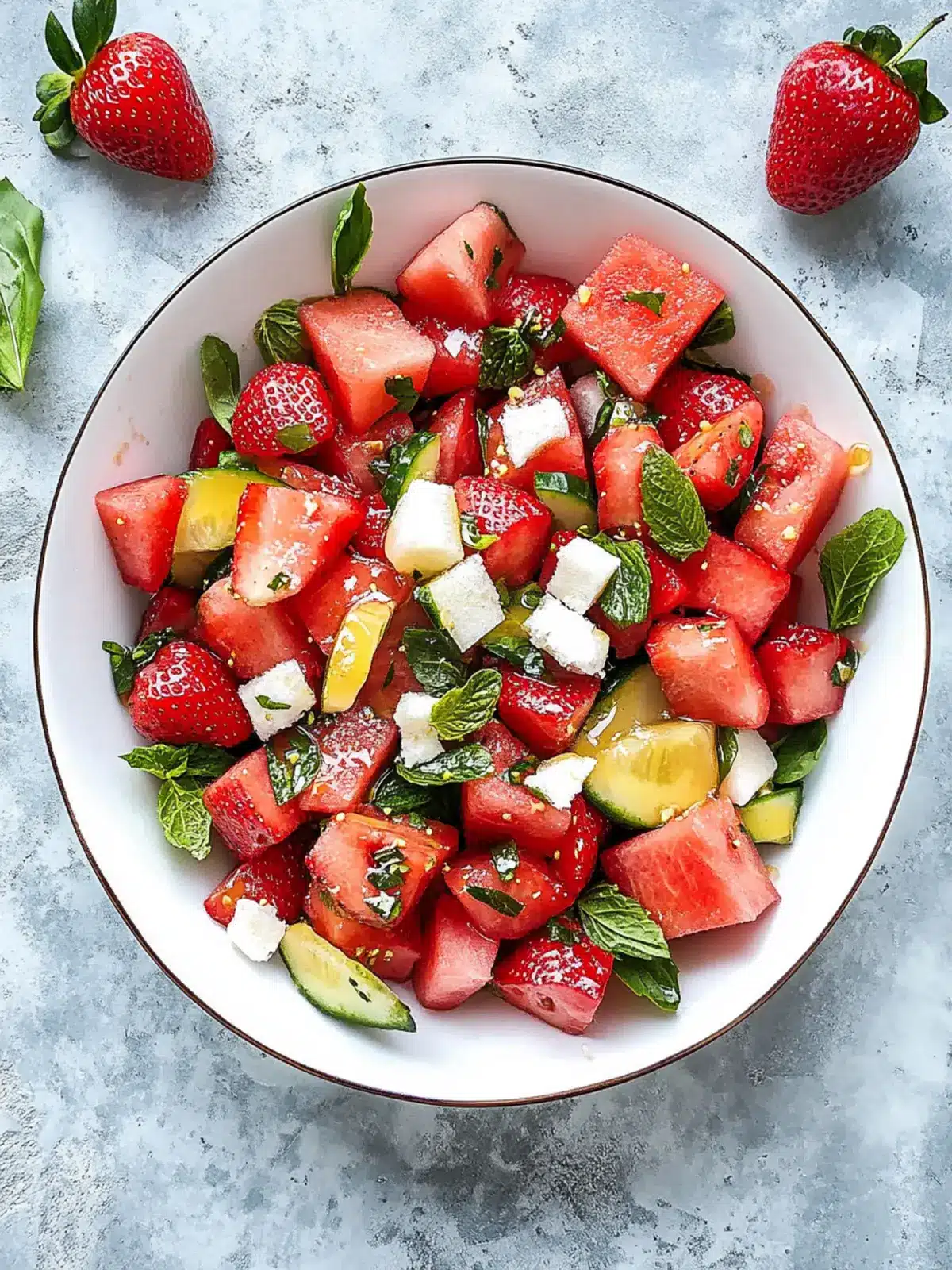 Watermelon Strawberry Salad with Honey Dressing Delight Watermelon Strawberry Salad with Honey Dressing