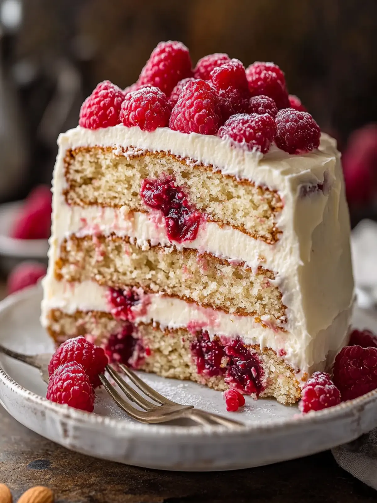 Delicious Almond Raspberry Cake with Cream Cheese Frosting Recipe Almond Raspberry Cake With Cream Cheese Frosting