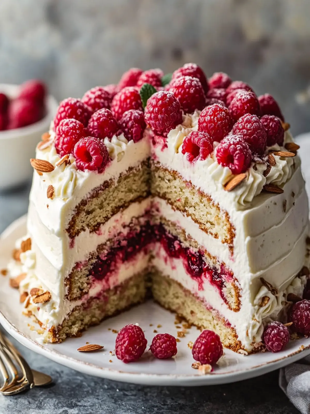 Delicious Almond Raspberry Cake with Cream Cheese Frosting Recipe Almond Raspberry Cake With Cream Cheese Frosting