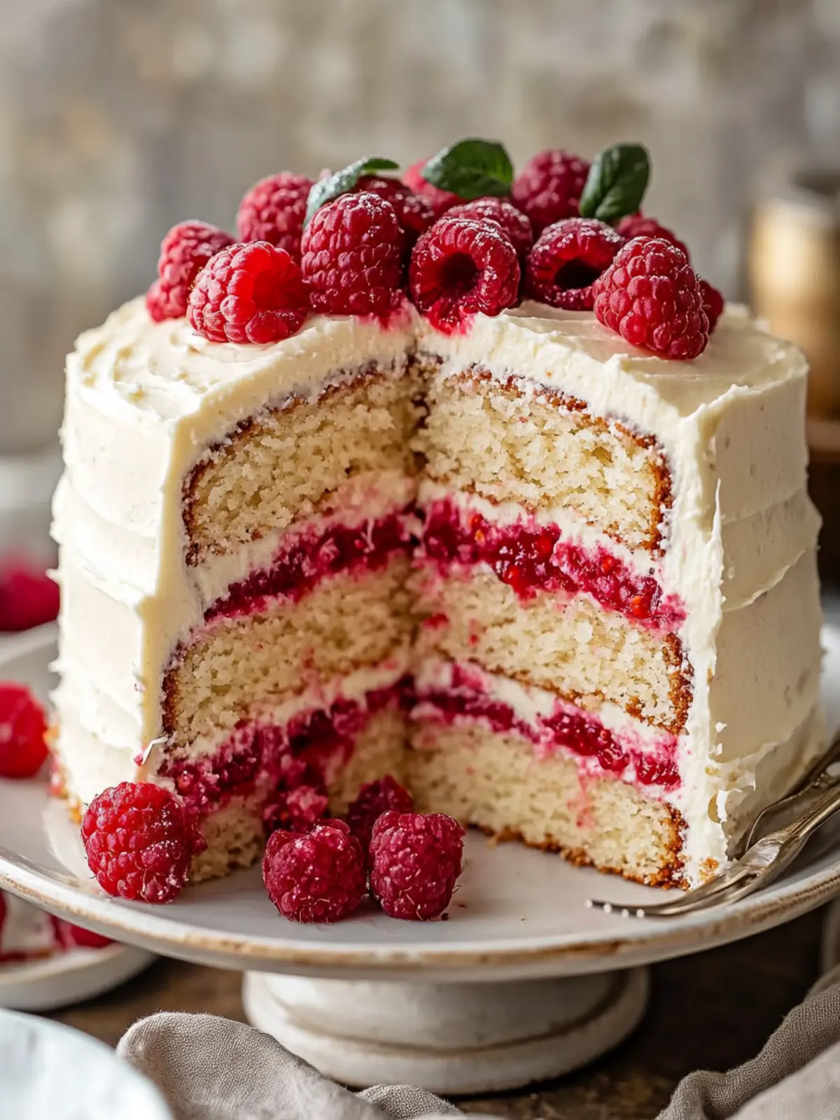 Delicious Almond Raspberry Cake with Cream Cheese Frosting Recipe Almond Raspberry Cake With Cream Cheese Frosting